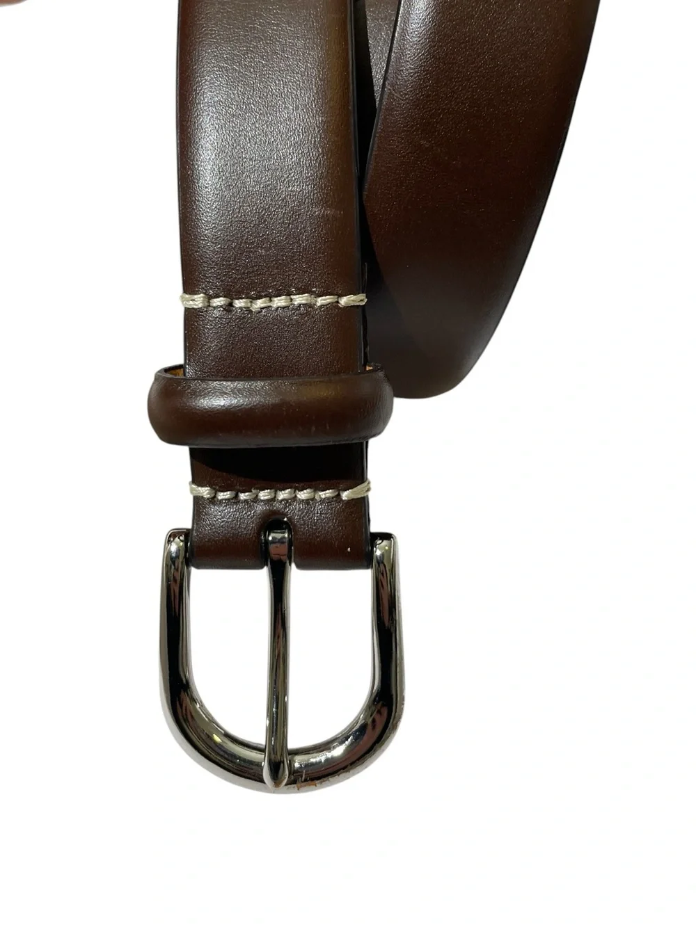 Crew Brown Genuine Italian Leather Belt Silver Buckle Men's Sz 34 Unisex